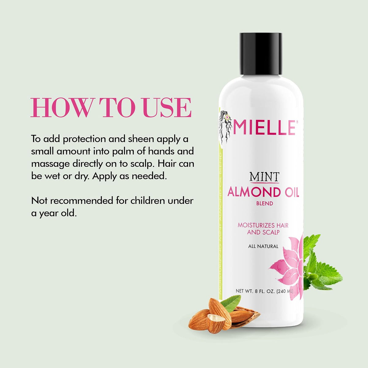 Mint Almond Oil - Lightweight Dry Scalp Oil to Lock in Moisture and Help Encourage Longer, Healthier Hair - Suitable for All Hair Types (8 Fl Oz)