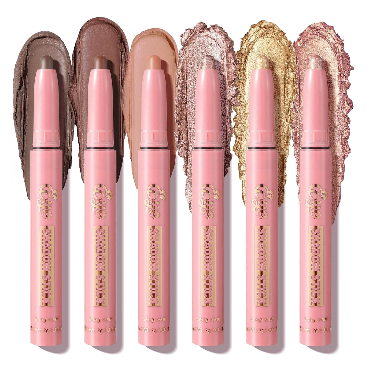 6 Colors Eyeshadow Stick Set, Waterproof Cream Eye Shadow Sticks, Matte & Shimmer Eye Makeup, Long Lasting & Transfer-Proof Glitter Dark Brown Gold Nude Champagne Copper Eye Brightener Stick