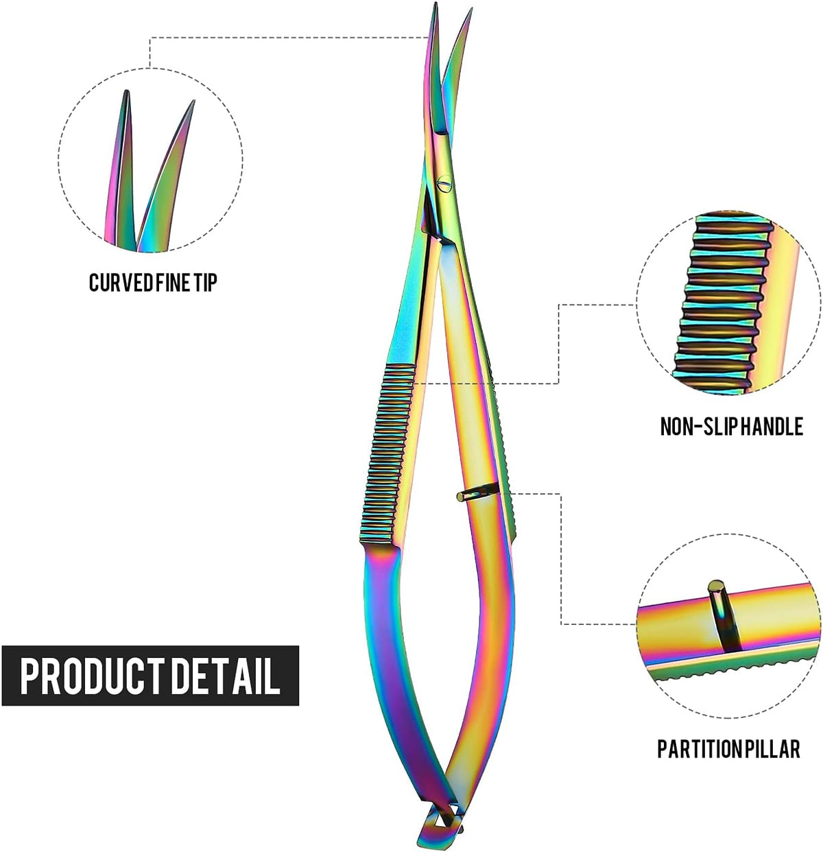 4.7 Inch Curved Eyebrow Embroidery Sewing Scissors,Multicolor