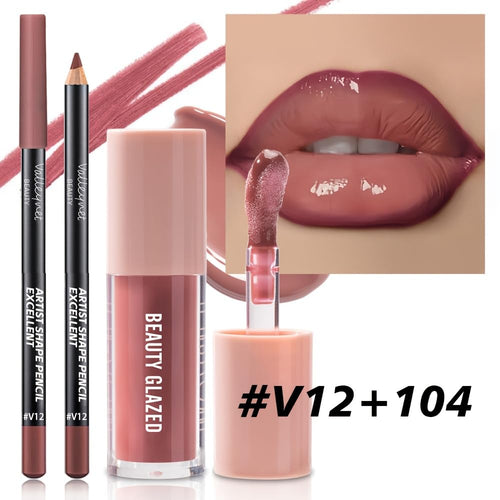 2Pcs/Set Lip Gloss & Lip Liner Set Berry Mauve – Lip Plumping Effect Lip Combo Set for Juicy Plump Lips, Fuller Looking Lips, Gradient Lips & Glass Lips Look, High Shine Volume Lips Viral Lip Combo