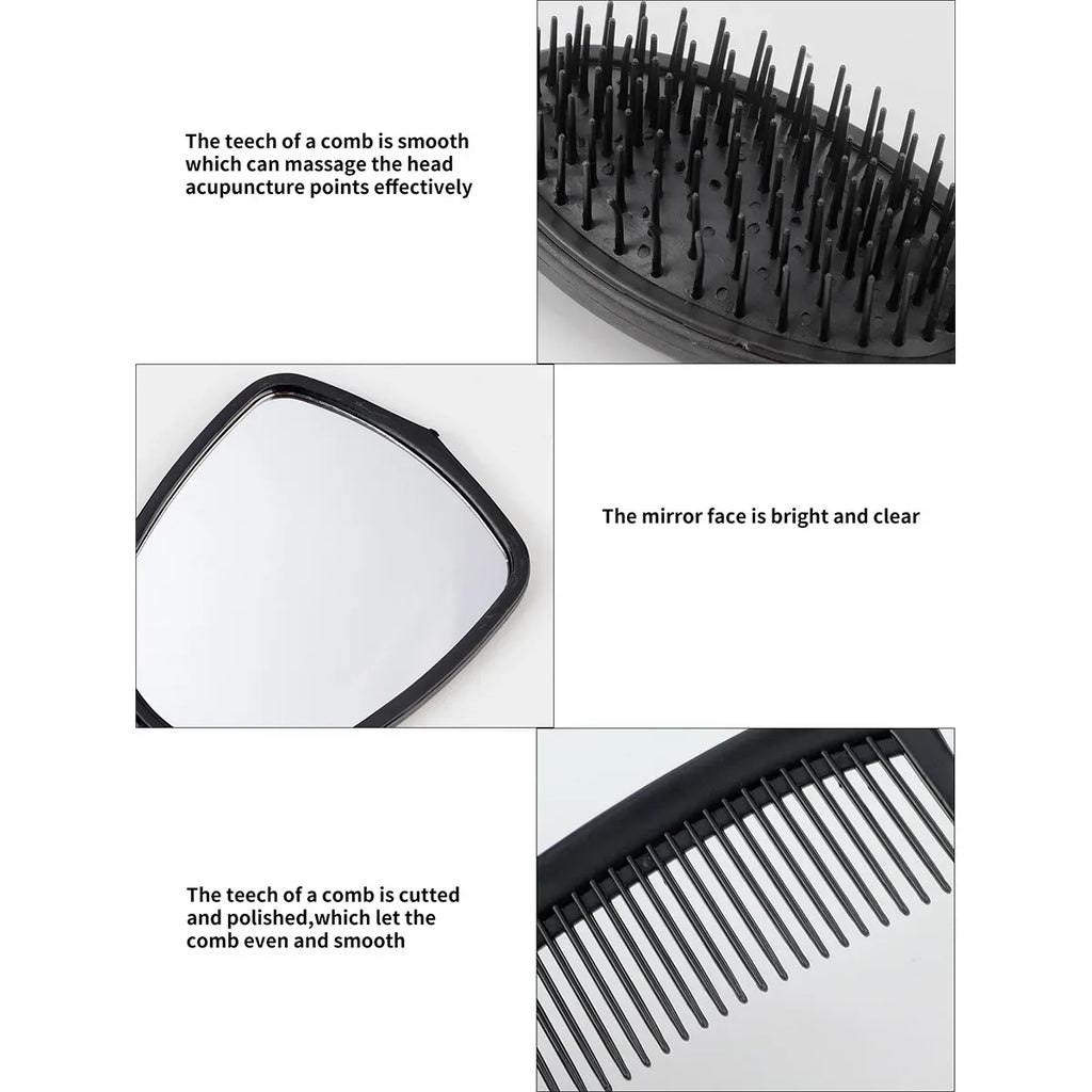 4Pcs Hair Styling Set with Mirror Set Compact Beauty Accessories Styling Tools Brush Curls Straightening Hair Combs Makeup Tools