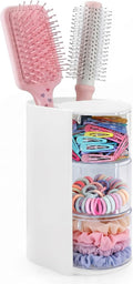 Hair Accessories Organizer with Hair Brush Holder, Rotating Hair Tie Product Organizer for Girls, 3-Tier Makeup Brush Holder for Clips, Bows & Brushes (White, 3-Tier)
