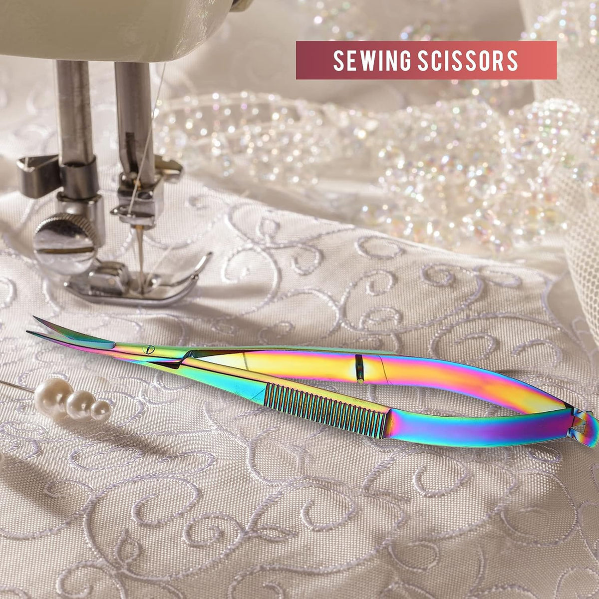 4.7 Inch Curved Eyebrow Embroidery Sewing Scissors,Multicolor
