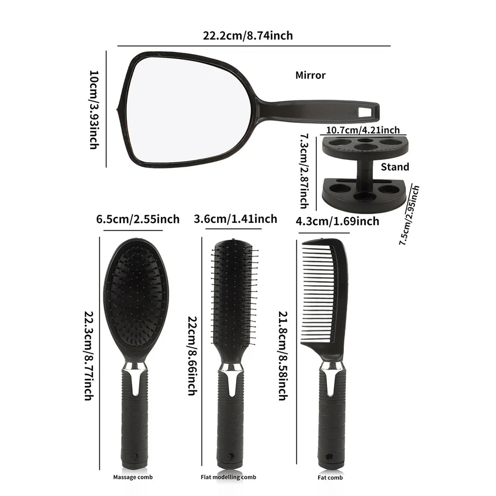 4Pcs Hair Styling Set with Mirror Set Compact Beauty Accessories Styling Tools Brush Curls Straightening Hair Combs Makeup Tools