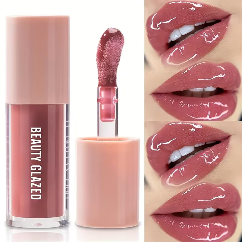 2Pcs/Set Lip Gloss & Lip Liner Set Berry Mauve – Lip Plumping Effect Lip Combo Set for Juicy Plump Lips, Fuller Looking Lips, Gradient Lips & Glass Lips Look, High Shine Volume Lips Viral Lip Combo