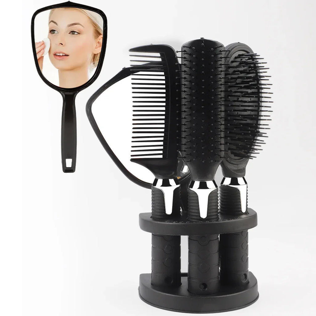 4Pcs Hair Styling Set with Mirror Set Compact Beauty Accessories Styling Tools Brush Curls Straightening Hair Combs Makeup Tools