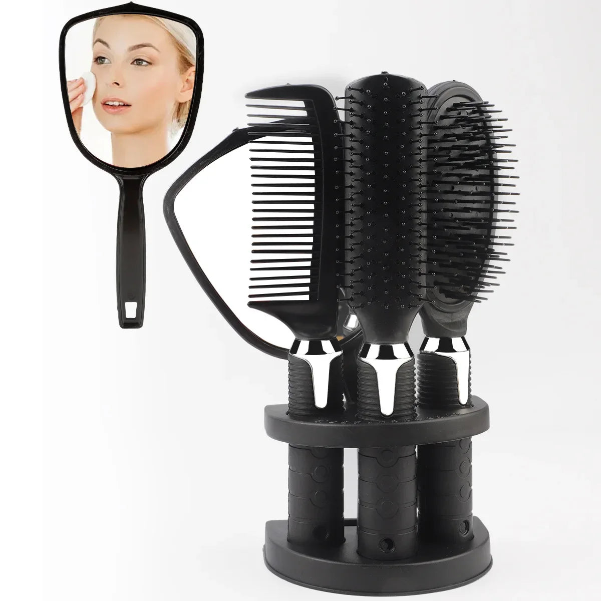 4Pcs Hair Styling Set with Mirror Set Compact Beauty Accessories Styling Tools Brush Curls Straightening Hair Combs Makeup Tools