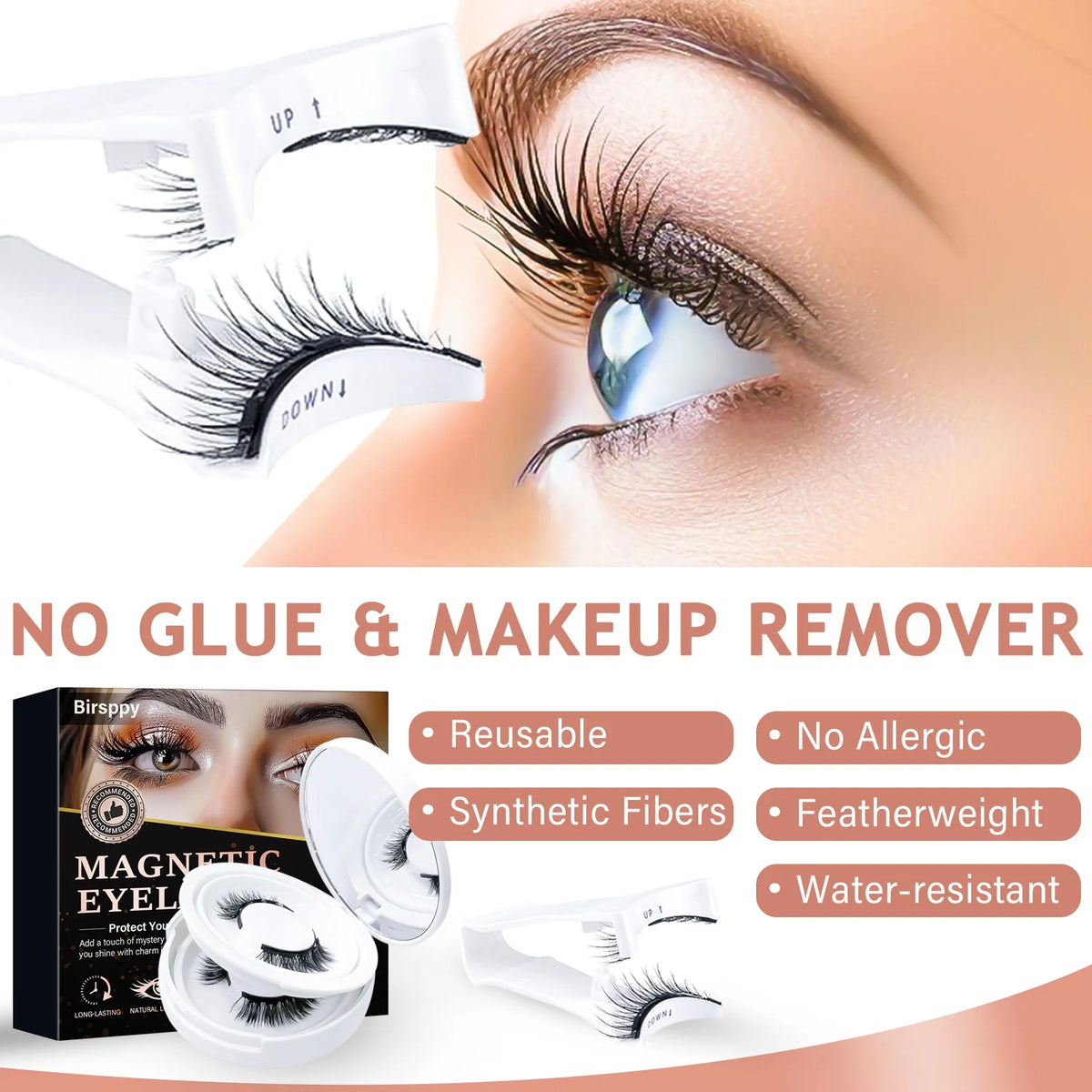Magnetic Eyelashes, Magnetic Eyelashes with Applicator, Waterproof and Long Lasting Fake Eyelashes